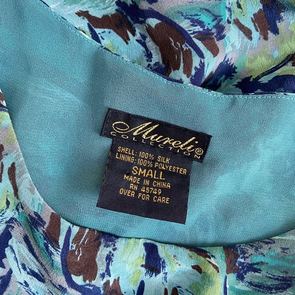 100% SILK MAXI DRESS SUMMER BEACHY VACATION PAINTED RESORTWEAR TROPICAL ABSTRACT - Picture 2 of 8